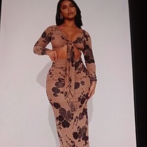 Floral Long Sleeve Tie-Front 2 Piece